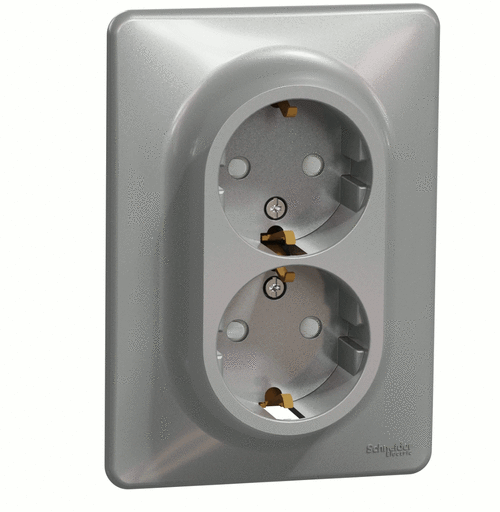 Розетка подвійна з з/к 16A та шт., Sedna Design (алюміній)