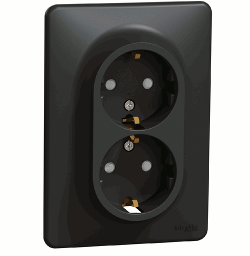 Розетка двойная с заземлением 16A и шторками, Sedna Design (Черный)