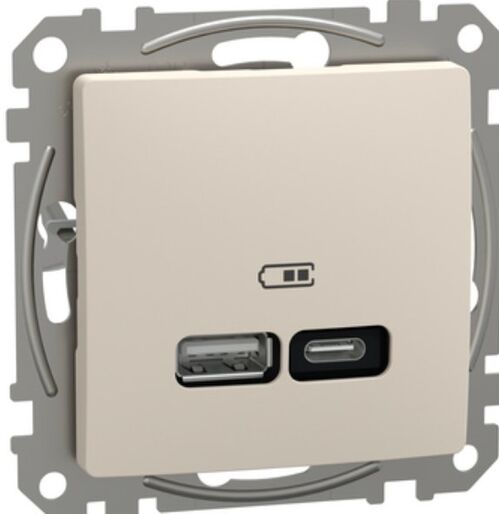 USB розетка, Sedna Design & Elements, тип A+C, 3A, 21 Вт, бежевый Schneider Electric SDD112405