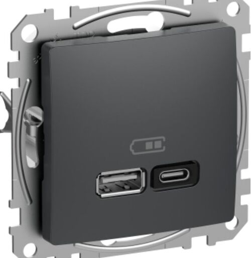 Розетка USB A+C, 3A, 45 Вт, Антрацит Sedna Design Schneider Electric SDD114404
