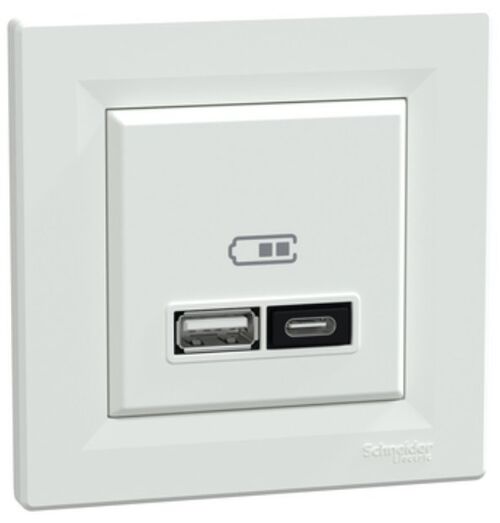 Двойное зарядное устройство для USB тип A+C 21 Вт в комплекте Белый Asfora Schneider Electric EPH2700521