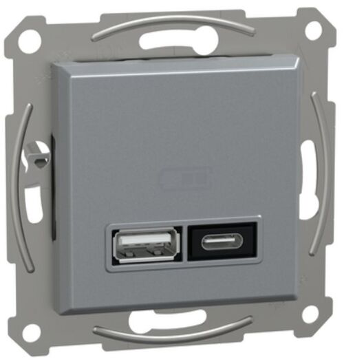 Двойное зарядное устройство для USB тип A+C 21 Вт с суппортом Сталь Asfora Schneider Electric EPH2700562