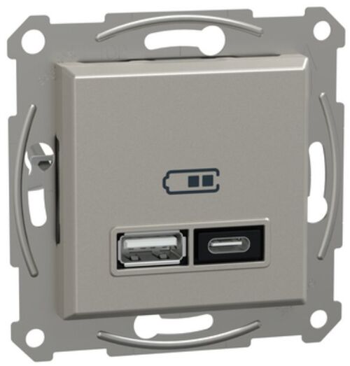 Двойное зарядное устройство для USB тип A+C 21 Вт с суппортом Бронза Asfora Schneider Electric EPH2700569