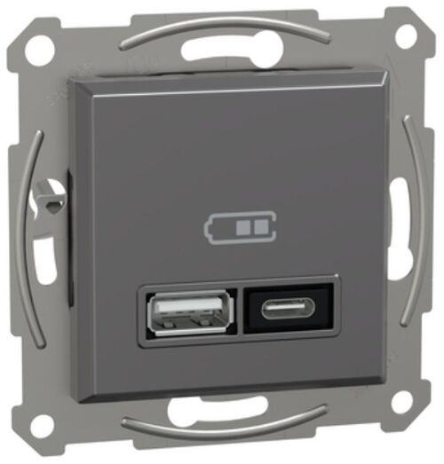 Подвійний зарядний пристрій USB тип A+C 21 Вт із супортом Антрацит Asfora Schneider Electric EPH2700571
