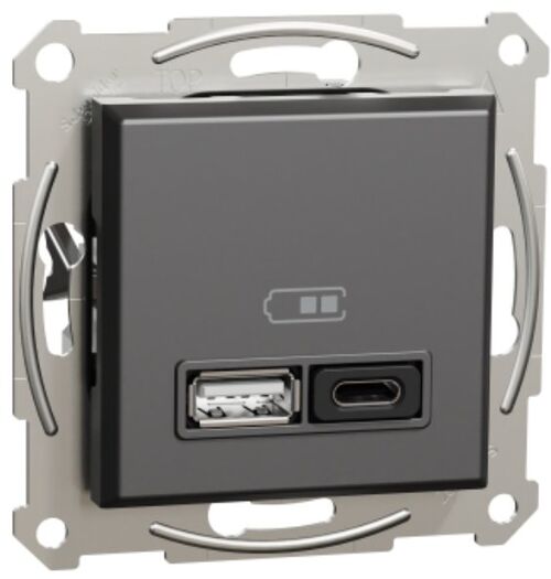 Розетка USB тип A+C 3A 45Вт З рамкою в комплекті вхід USB типу A5В 1,5А та USB типу C20В3А Білий Asfora Schneider Electric EPH2700421