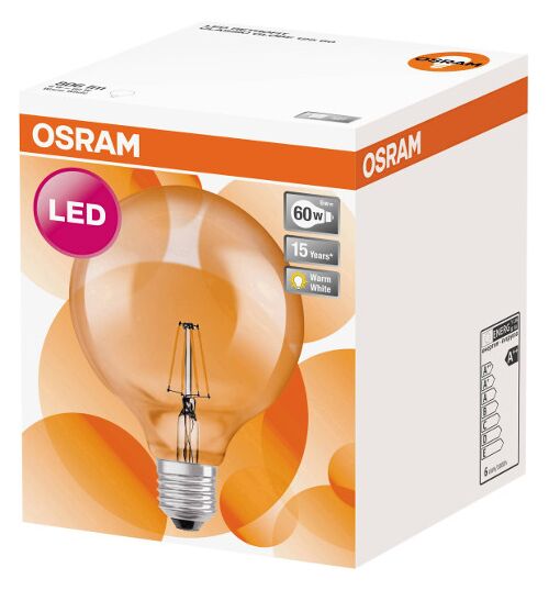 Светодиодная лампа GLOB филаментный CL G125 60 6W/827 220-240V FIL E27 OSRAM