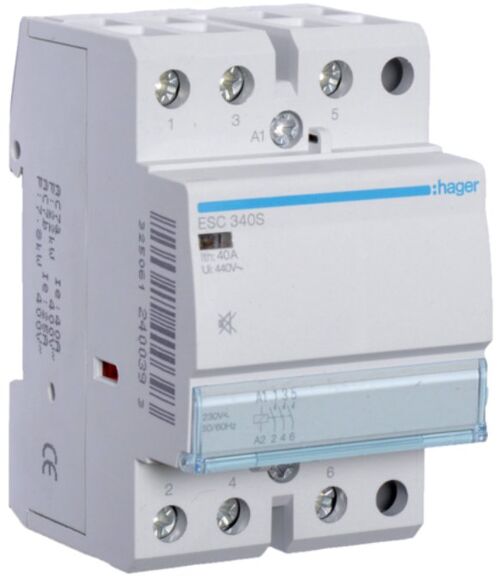 Контактор бесшумный 40A 3 полюса 3НО [Uc] 230В [Ue] 400 V AC 3-модульный Hager