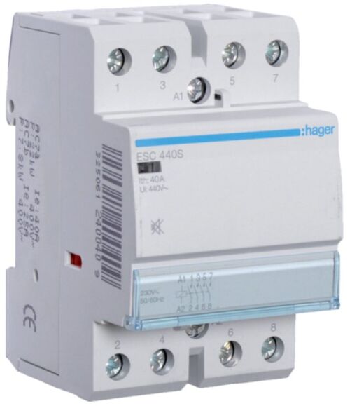 Контактор бесшумный 40A 4 полюса 4НО [Uc] 230В [Ue] 400 V AC 3-модульный Hager