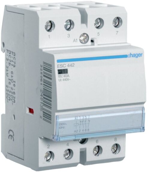 Контактор 40A 4 полюса 2НО+2НЗ [Uc] 230В [Ue] 400 V AC 3-модульный Hager