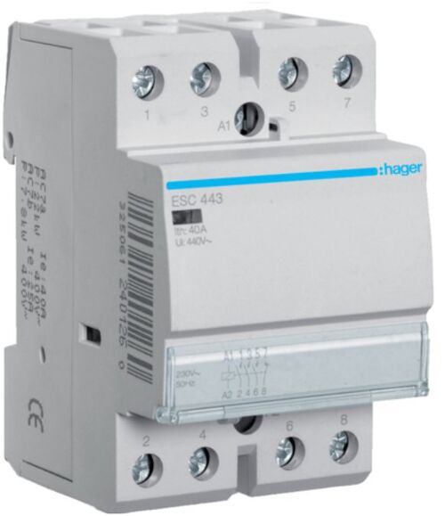 Контактор 40A 4 полюси 3НО+1НЗ [Uc] 230В [Ue] 400 V AC 3-модульний Hager