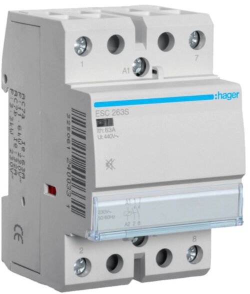 Контактор бесшумный 63A 3 полюса 2НО [Uc] 230В 3-модульный Hager