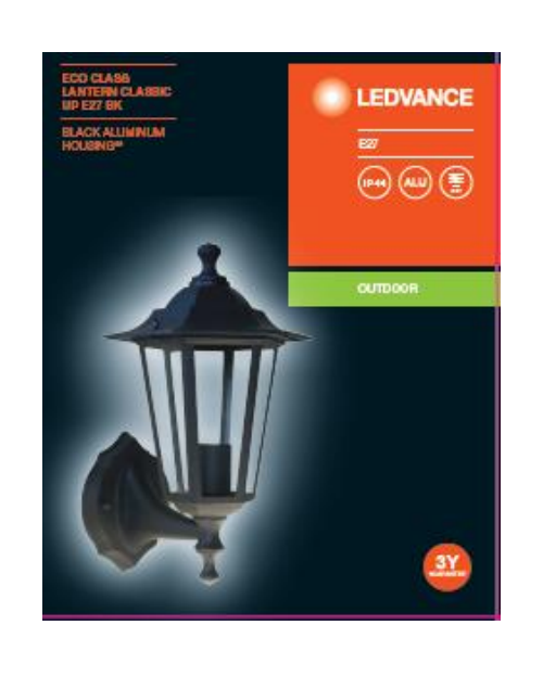 ECO Lantern Classic ALU UP E27 60 Вт IP44 Уличное бра на фасад коттеджа Алюминий легированный чорний LEDVANCE