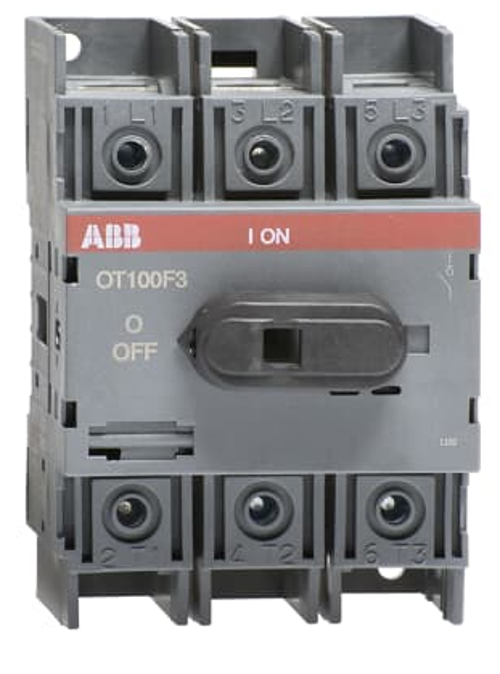 OT100F3 ВЫКЛЮЧАТЕЛЬ-РАЗЪЕДИНИТЕЛЬ 100A (c рукояткой) 3-полюсный, монтаж: на основании / на DIN-рейку ABB