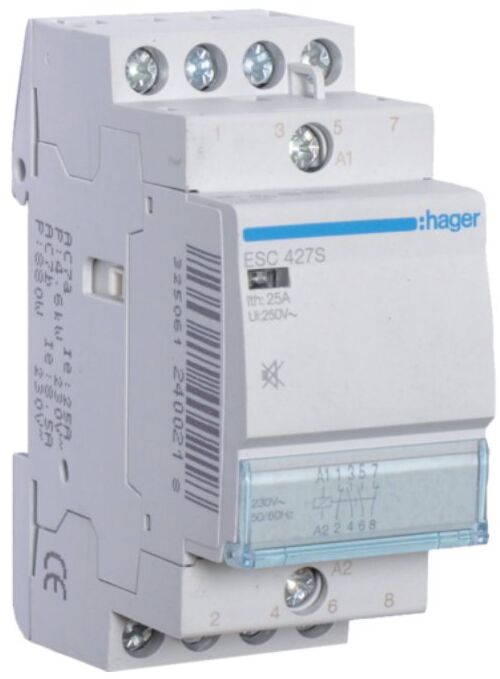 Контактор безшумний 25A 4 полюси 2НО+2НЗ [Uc] 230В [Ue] 400 V AC 2-модульний Hager