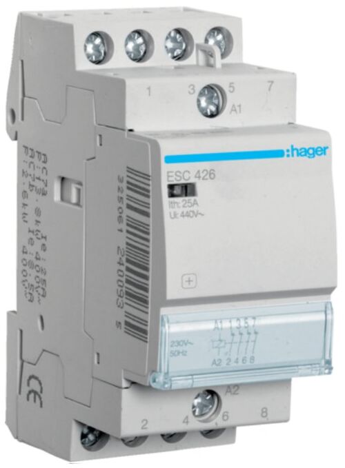 Контактор 25A 4 полюси 4НЗ [Uc] 230В [Ue] 400 V AC 2-модульний Hager