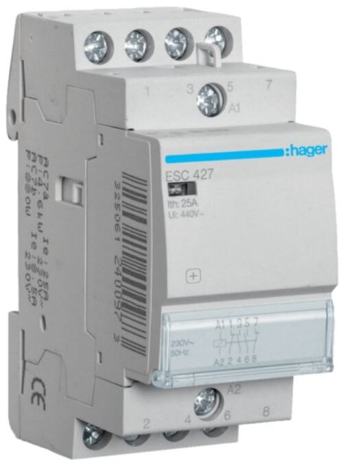 Контактор 25A 4 полюса 2НО+2НЗ [Uc] 230В [Ue] 400 V AC 2-модульный Hager