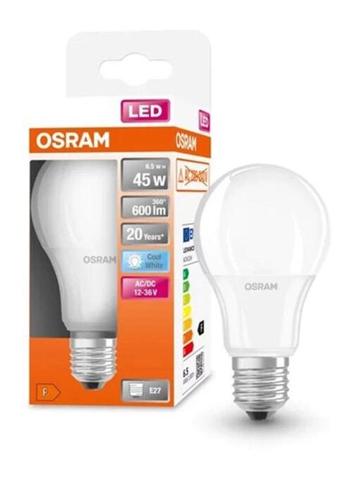 LED Star Classic A 45 6.5W 840 12-36V Frosted E27 світлодіодна лампа (AC/DC 12В-36В)  OSRAM