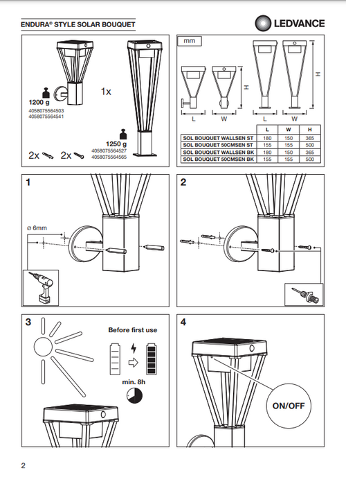 ENDURA Style Solar Bouquet Wall Sensor 6W 550 lm IP44 Солнечный настенный светильник с датчиком Нержавеющая сталь LEDVANCE фото 3