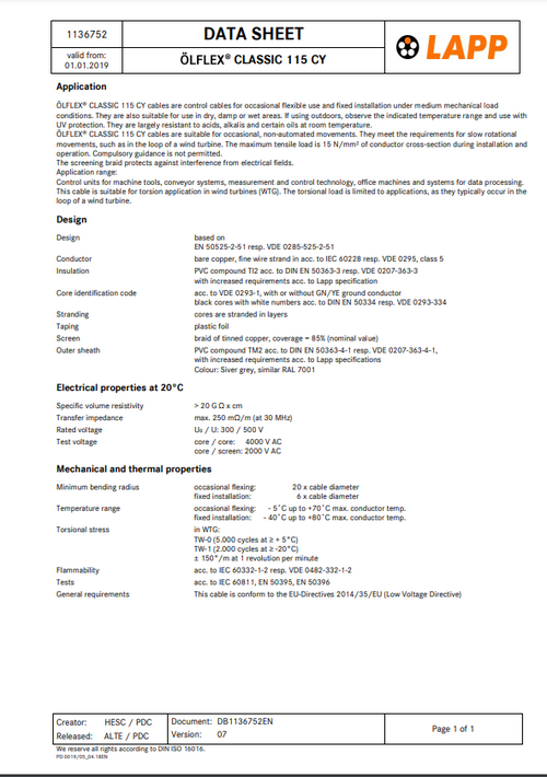 Кабель OLFLEX CLASSIC 115 CY 2X0,5 фото 1