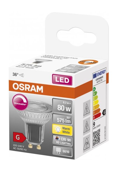 LED Superstar PAR 16 80 36° DIM 8.3W 927 2700K 575Lm 230V GU10 Светодиодная лампа с рефлектором Osram