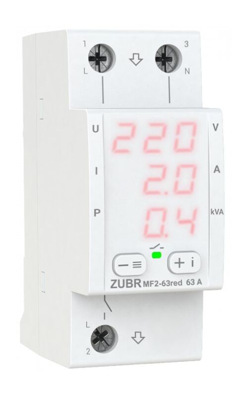 Багатофункціональне реле ZUBR MF2-63 red 3 цифрові екрани, одночасно відображає значення напруги, струму і потужності ZUBR MF2-63 red