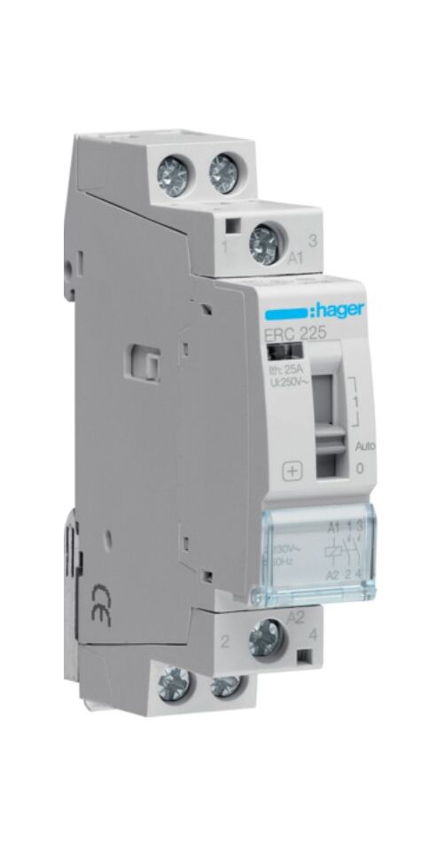 Контактор с ручным управлением 25A 2 полюса  2НО [Uc] 230В [Ue] 230 V AC 1-модульный Hager