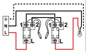 Схема подключения Переключателя на 2 направления 10 A 250 B Forix (Quteo) (белый) : электромаркет интернет-магазин ELMAR Украина